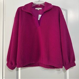 Loft Magenta Fleece Pullover Sz M